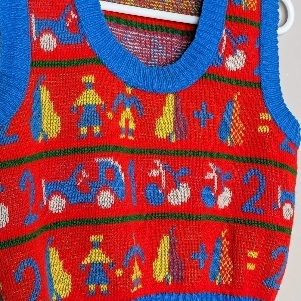 Vintage Knit Numbers Pear Car People Vest 12m